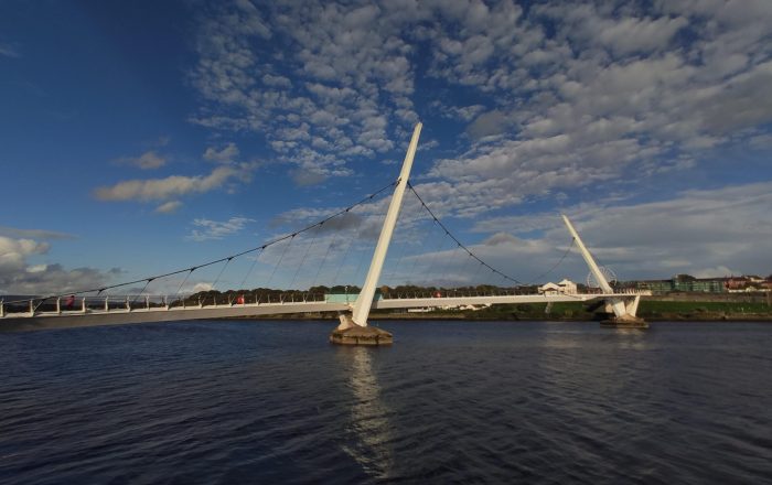 Peace Bridge seen from the eastern side of the river