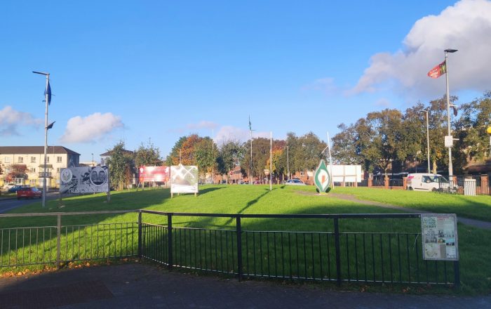 Political signs in front of Free Derry Corner